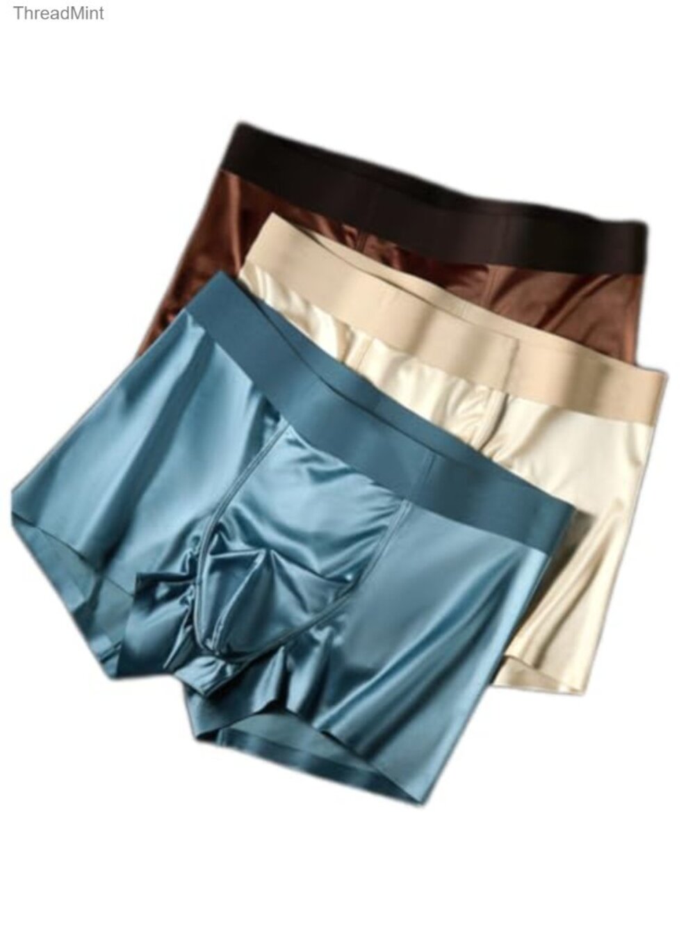 Satin Silk Boxer Briefs Seamless Breathable Mid Waist Underwear